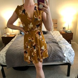 ModCloth yellow floral fit n flare dress medium